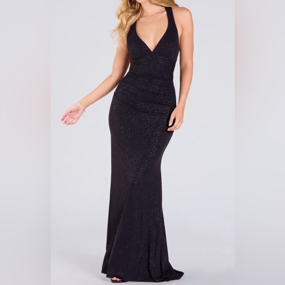 Windsor Black Sparkle Halter Maxi Gown